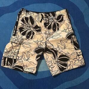 U.S. Apparel Black & White Floral Cargo Board Shorts